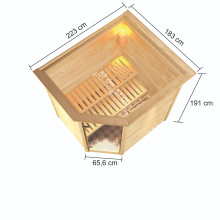 Sauna Elea mit Dachkranz und Vermaßung